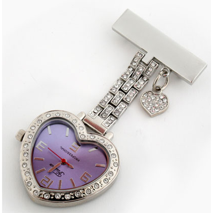 Metal nurse watch - heartshaped with shinning stones NS1012