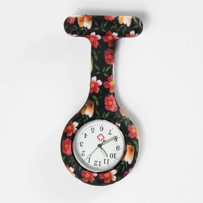 silicone nurse watch with motifis , hydrographics transfer printing -roses