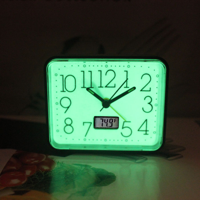 Glow in the dark alarm clock, aluminus alarm clock #29301