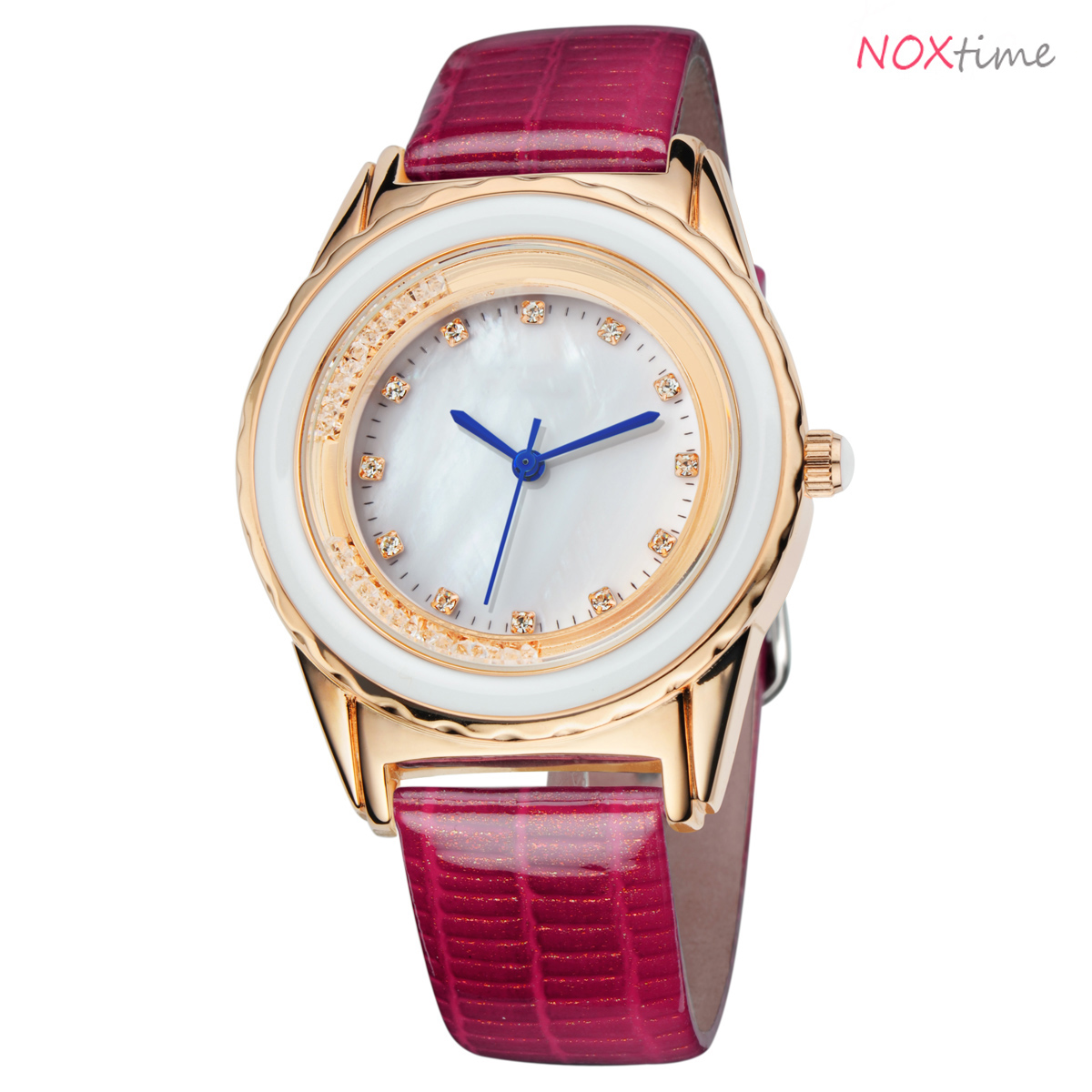 #2512 PU Leather Strap Shell Dial Watch Quartz Wrist Watch Best Birthday Gift for Women( rose red)