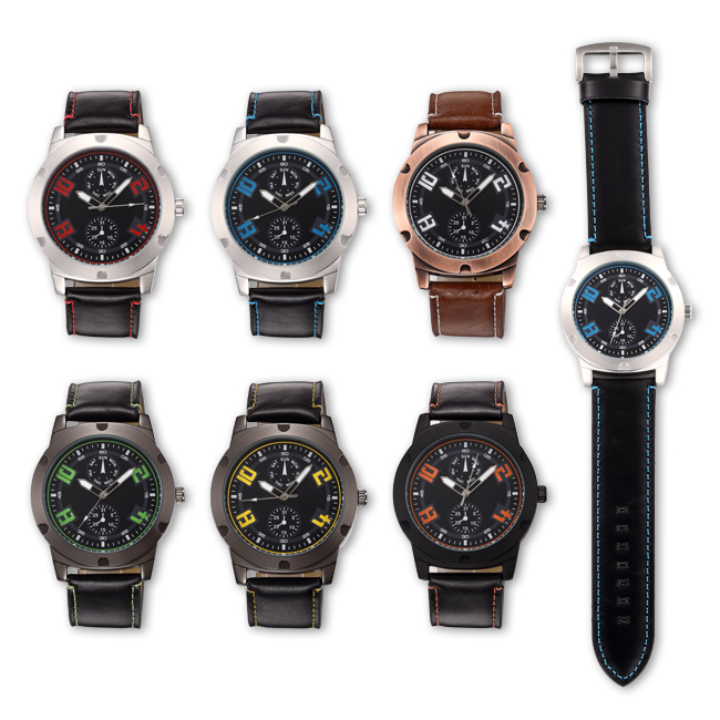 #6036Men's wristwatch quartz analog PU leather brand machine