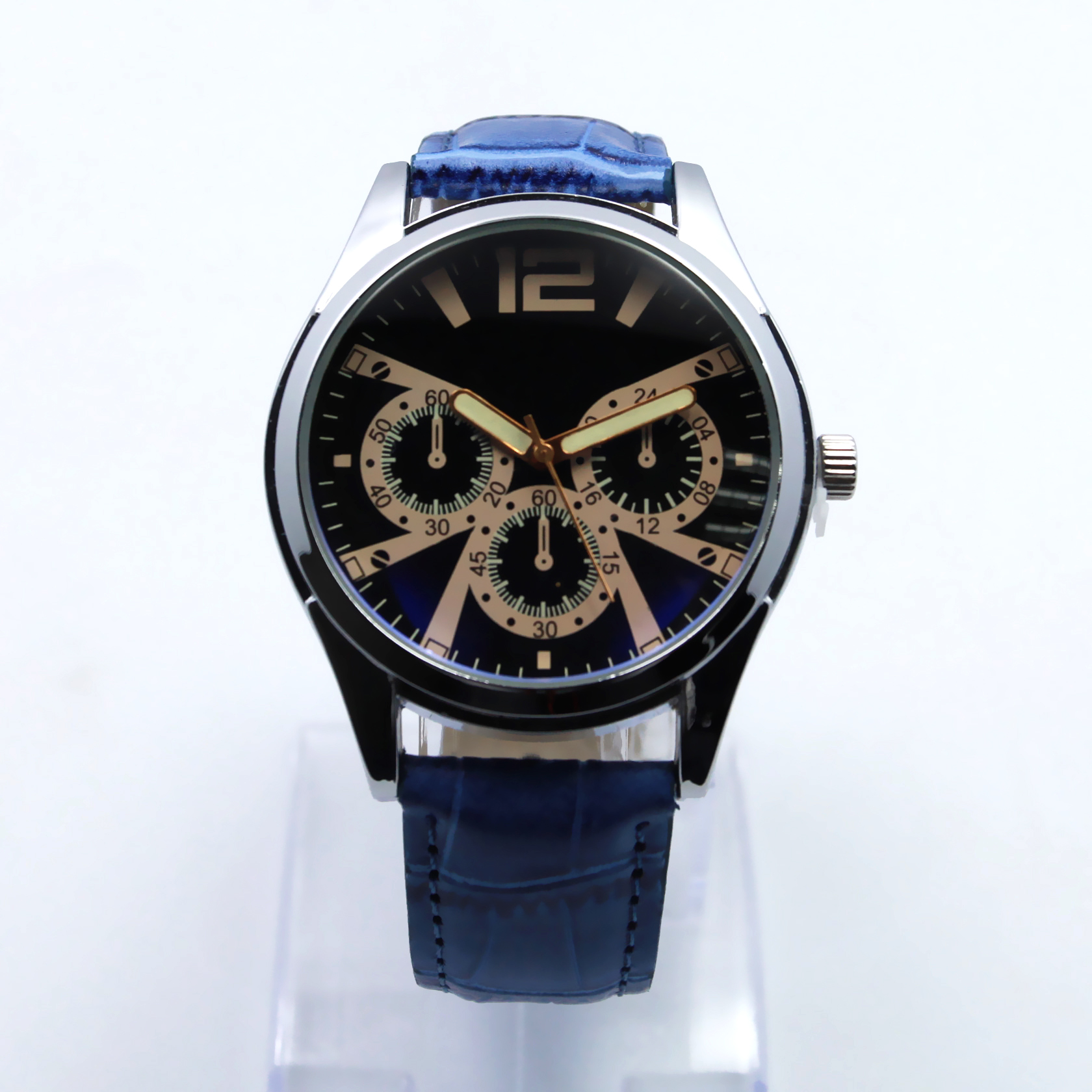 #02002Men's wristwatch quartz analog leather men watch 