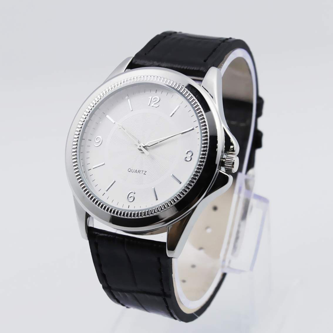 #02033Men's wristwatch quartz analog leather strap watch
