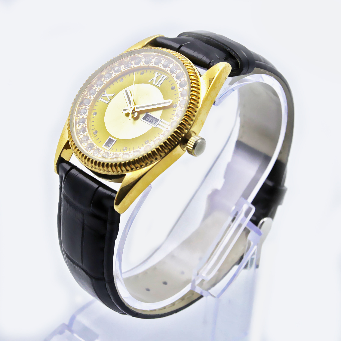 #02047Men's wristwatch quartz analog leather strap watch