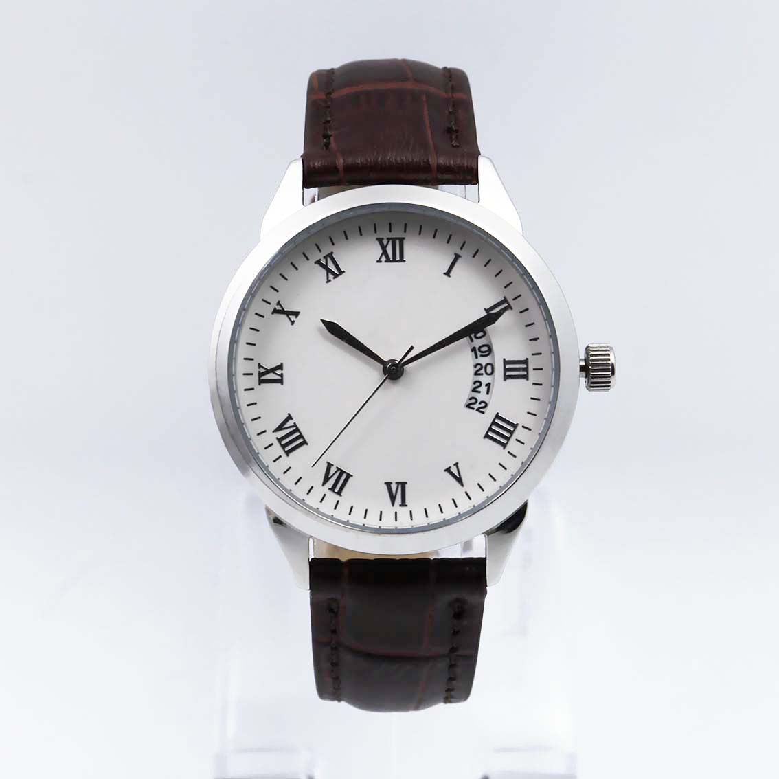 #02075Men's wristwatch quartz analog leather strap watch