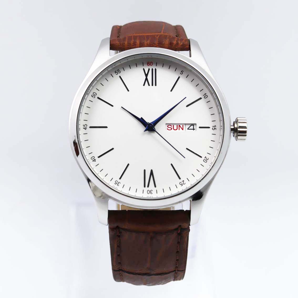 #02076Men's wristwatch quartz analog leather strap watch
