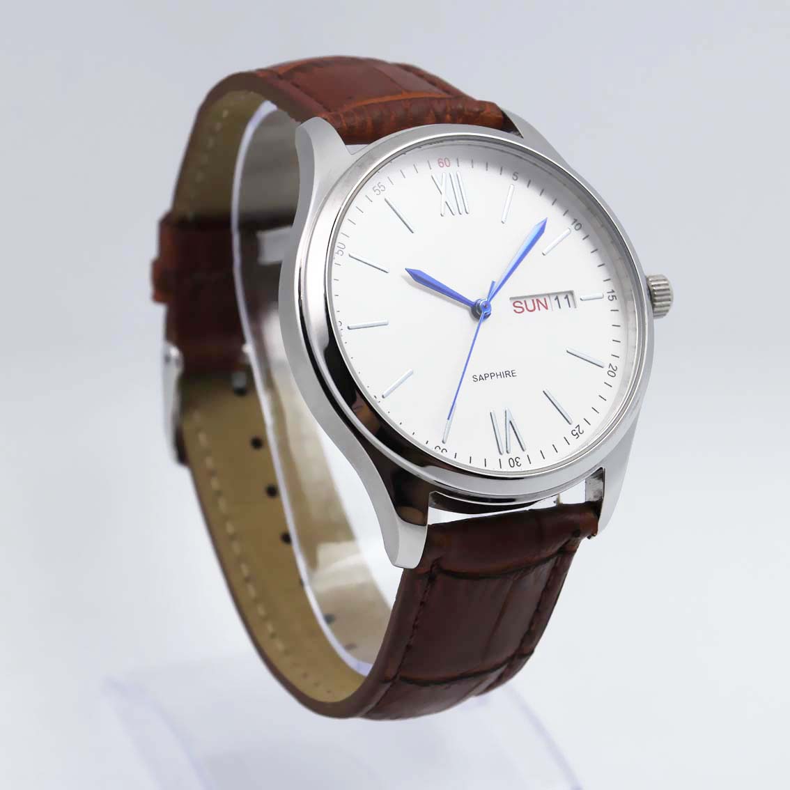 #02083Men's wristwatch quartz analog leather strap watch
