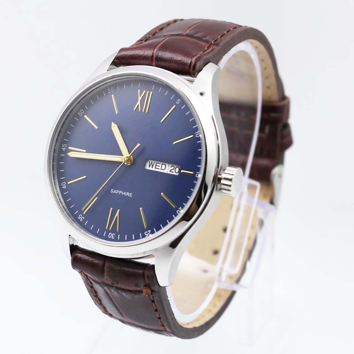 #02084Men's wristwatch quartz analog leather strap watch