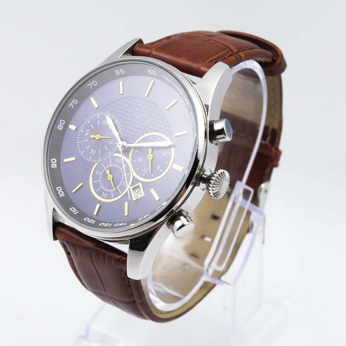 #02091Men's wristwatch quartz analog leather strap watch