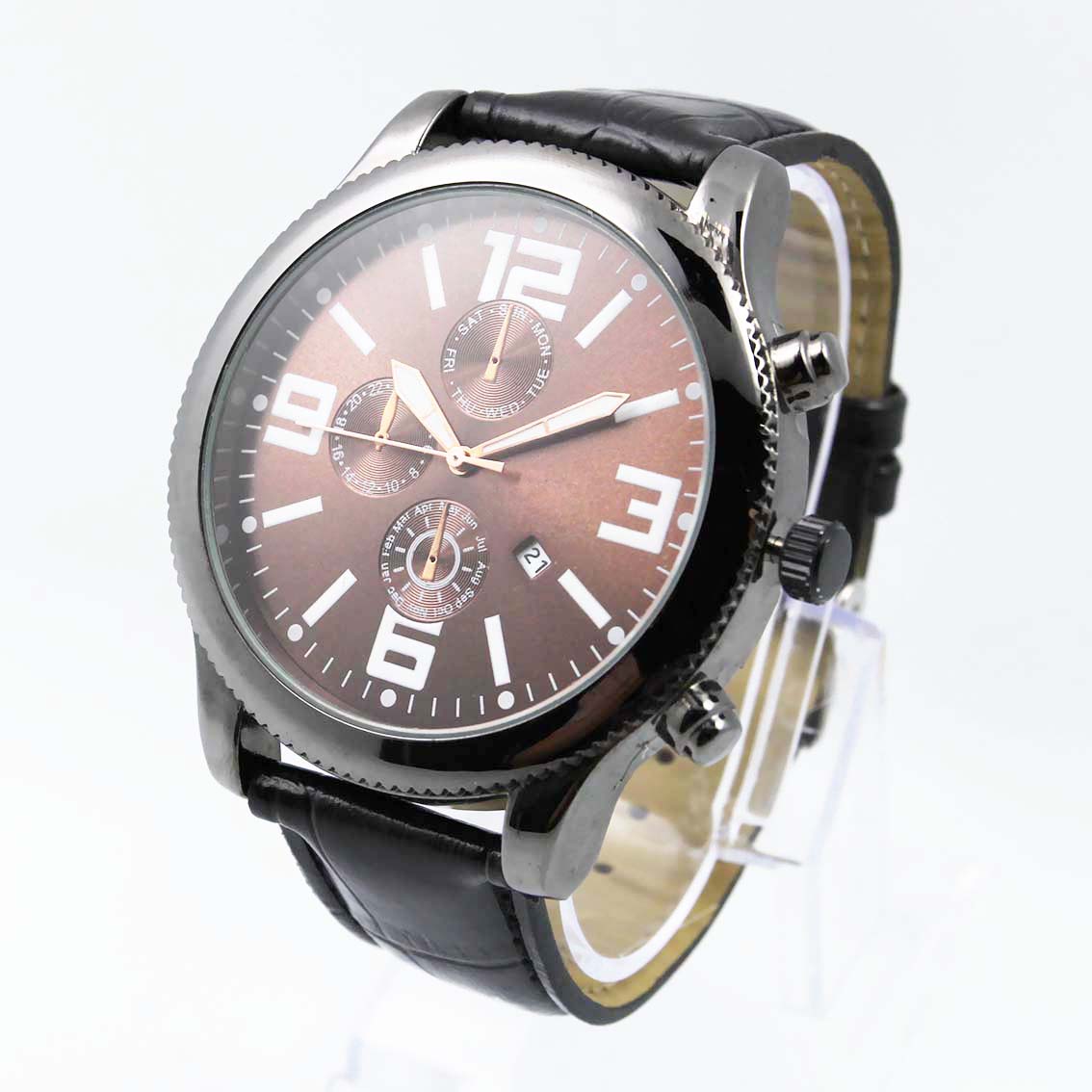 #02092Men's wristwatch quartz analog leather strap watch