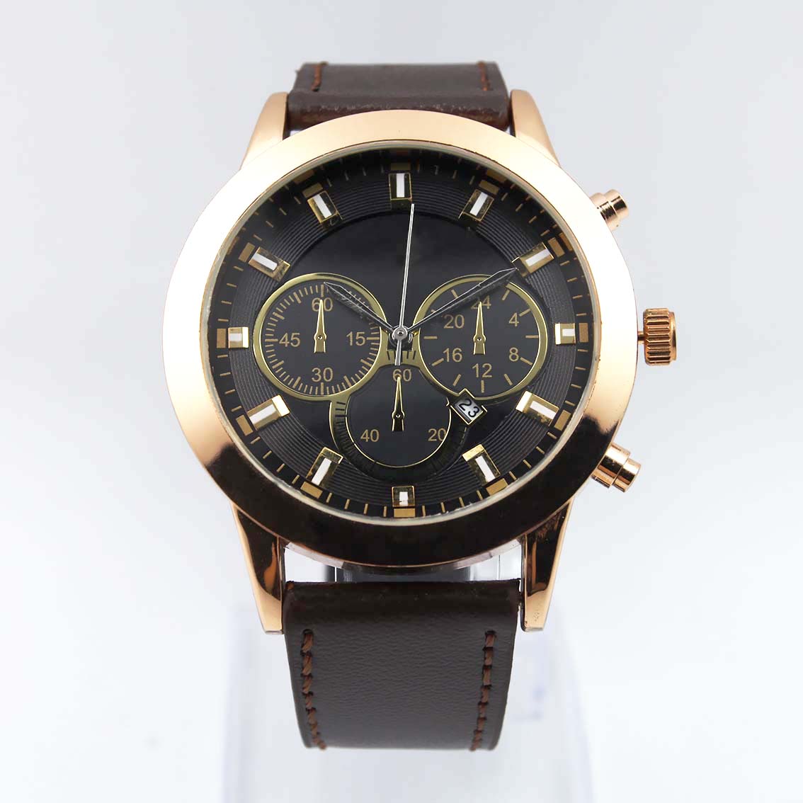 #02097Men's wristwatch quartz analog leather strap watch