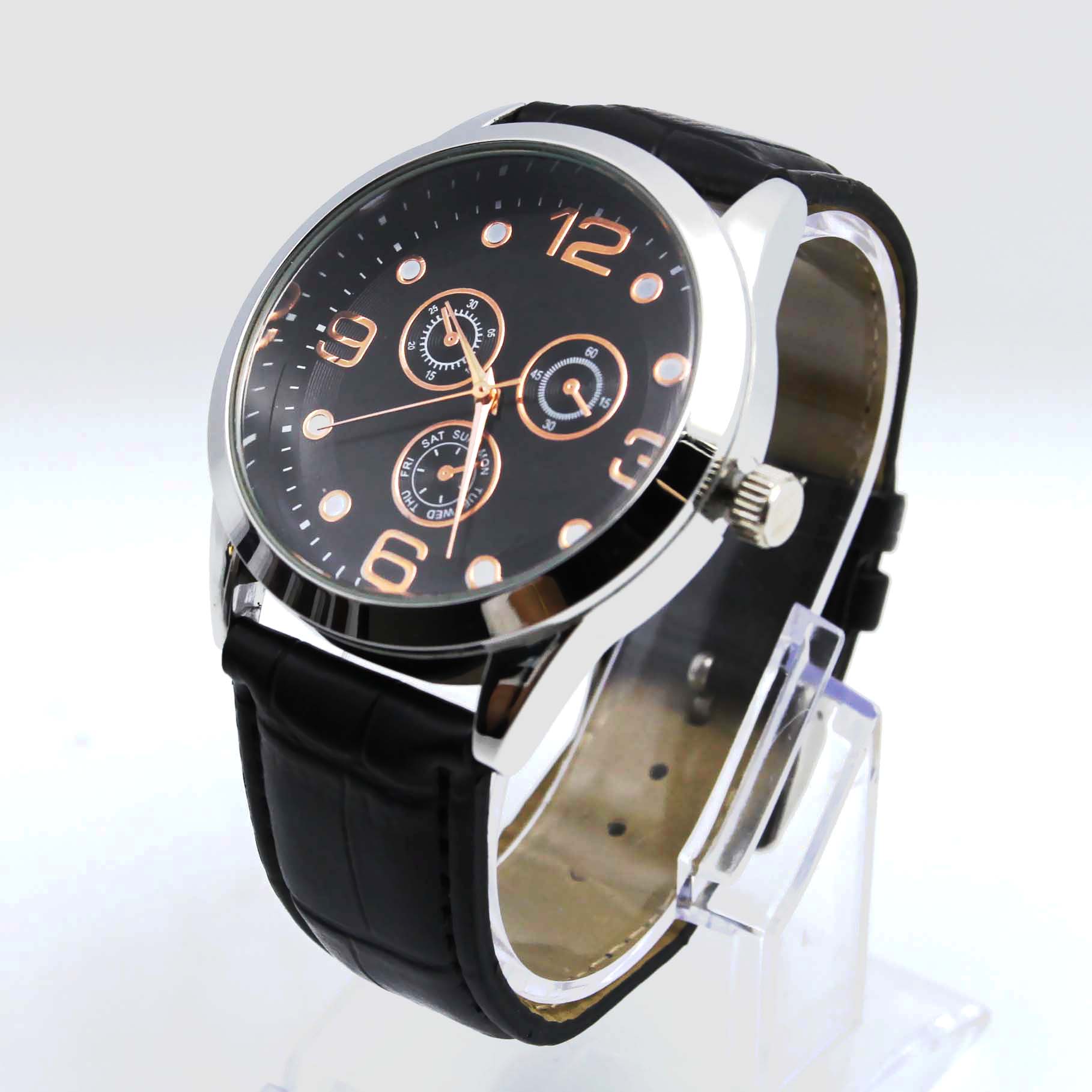 #02109Men's wristwatch quartz analog leather strap watch