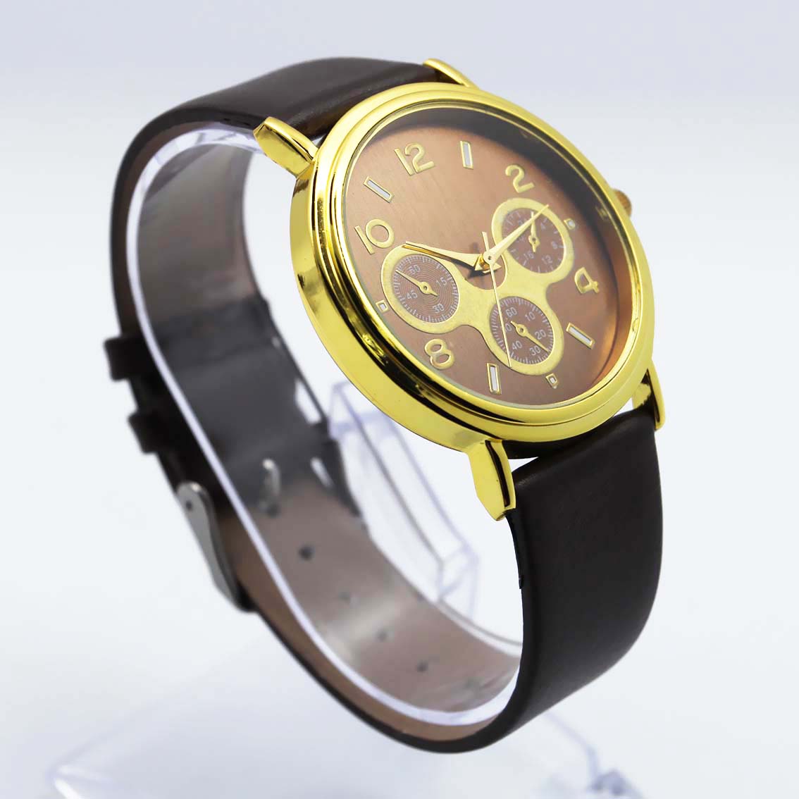 #02111Men's wristwatch quartz analog leather strap watch