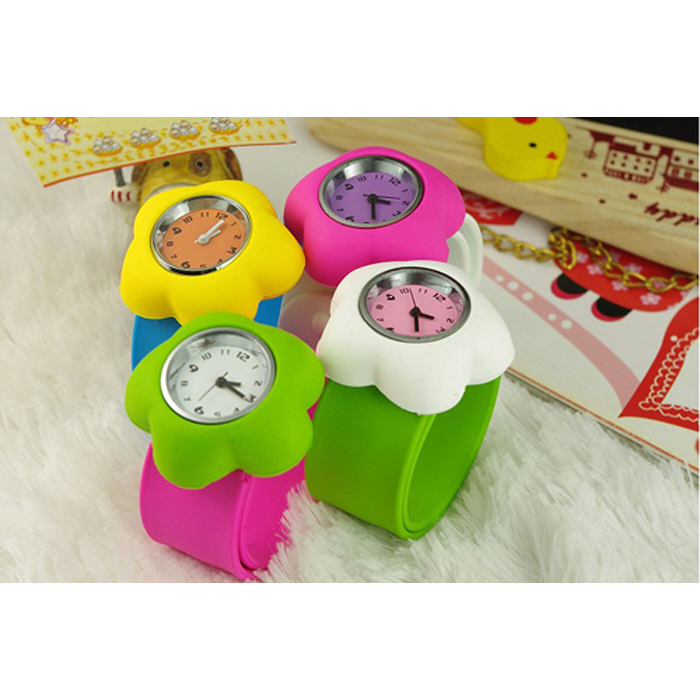 slap watch, slap on watch, silicone snap watch- 7030 flower watch
