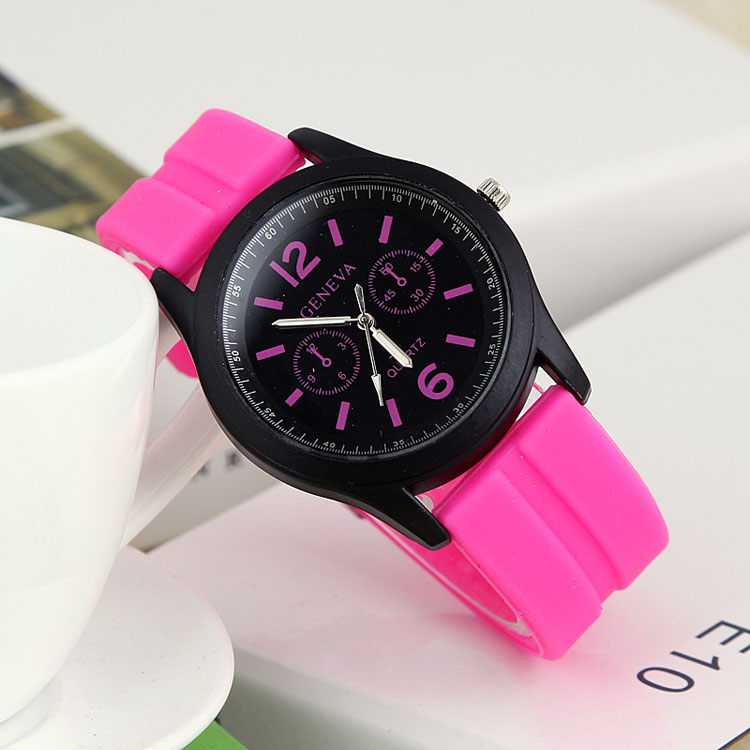 Geneva silicone watch NT6399 fuschia,white, orange,pink