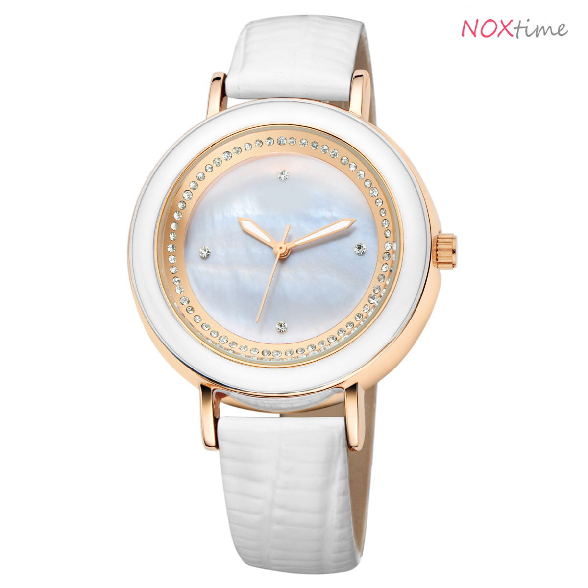#2513 PU Leather Strap Shell Dial Watch Quartz Wrist Watch Best Birthday Gift for Women- Black - white