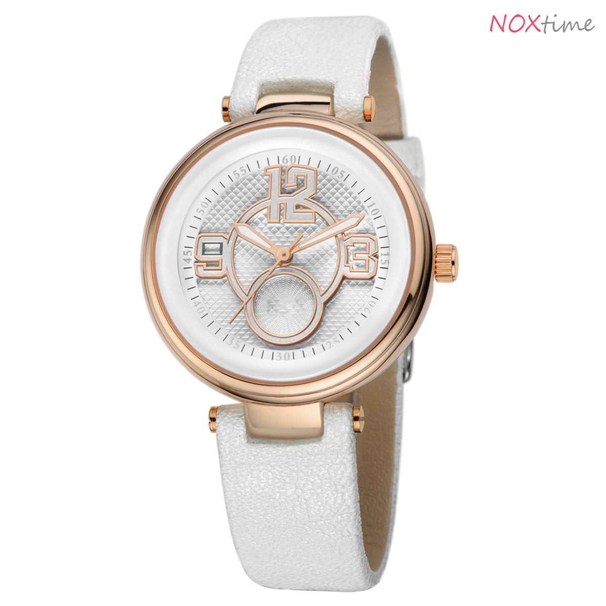 #2520 Women's Fashion Leisure PU Leather Band Analog Quartz Wrist Watch - white