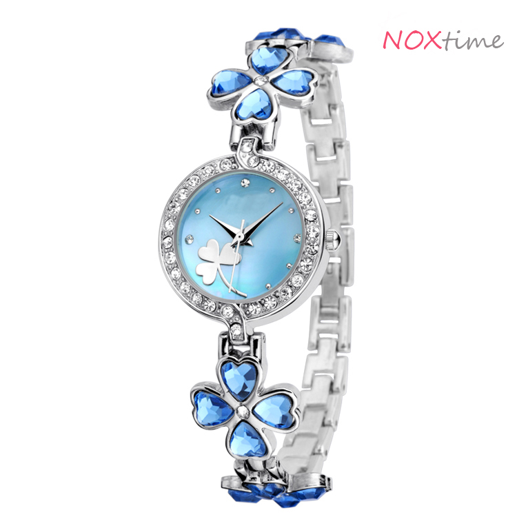 #2456 four leaves bracelet fashion women dress watch - sky blue 